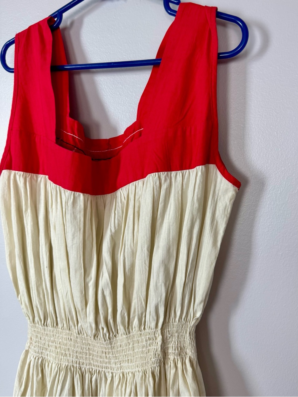 Vintage Homemade 1950’s-1960’s  Red and Cream Tiered Sleeveless Fiesta Dress - Picture 4 of 8